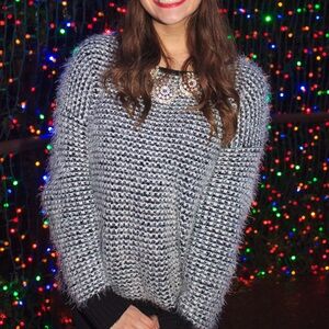 Rewind Black and White Fuzzy Textured Sweater